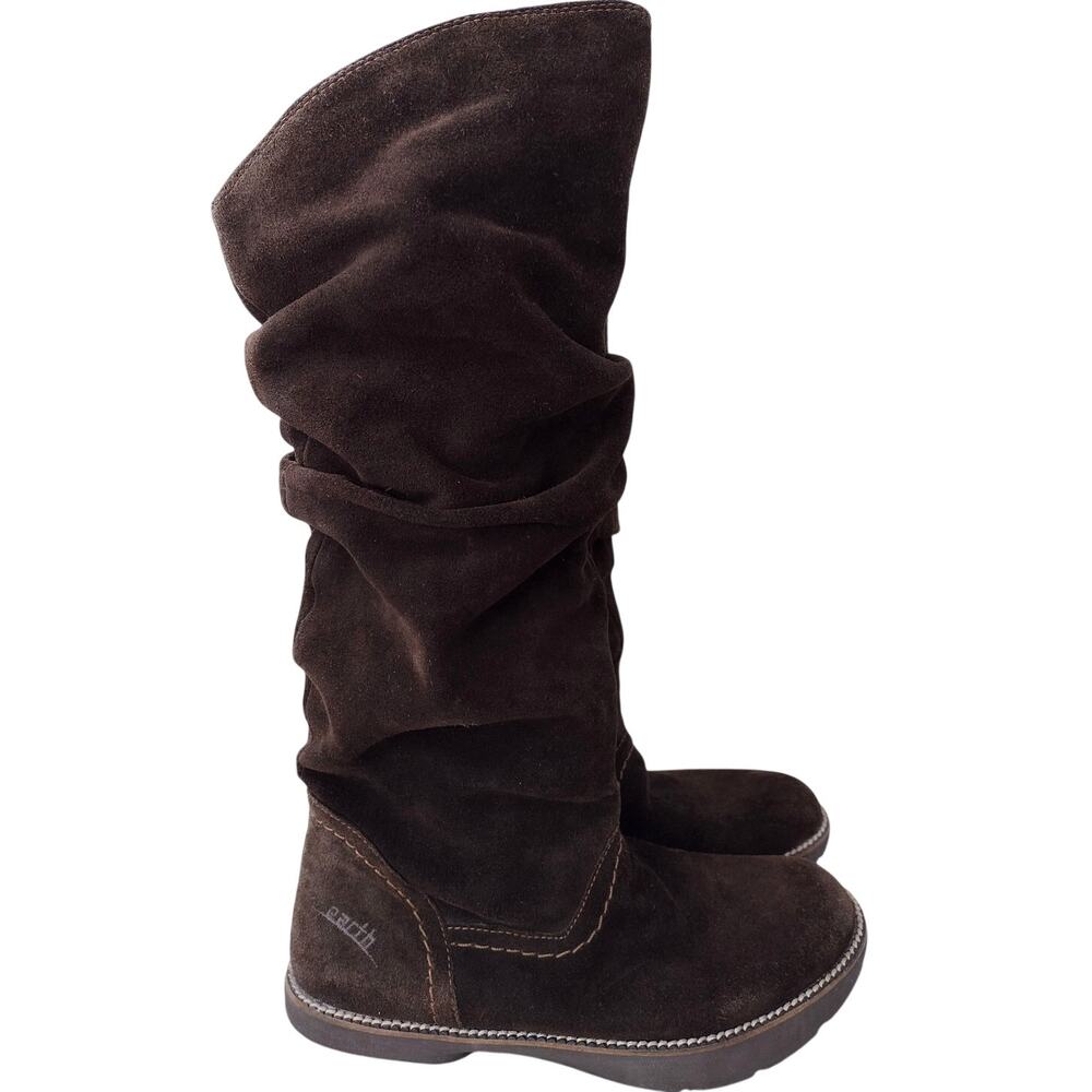 Earth 'Swank' Dark Brown (Beaver) Suede Tall Slouchy Flat Boots Women's 6.5B